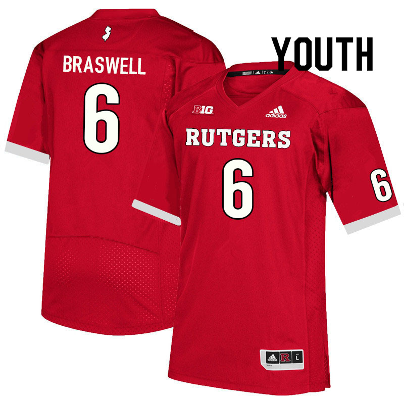 Youth #6 Christian Braswell Rutgers Scarlet Knights College Football Jerseys Sale-Scarlet - Click Image to Close